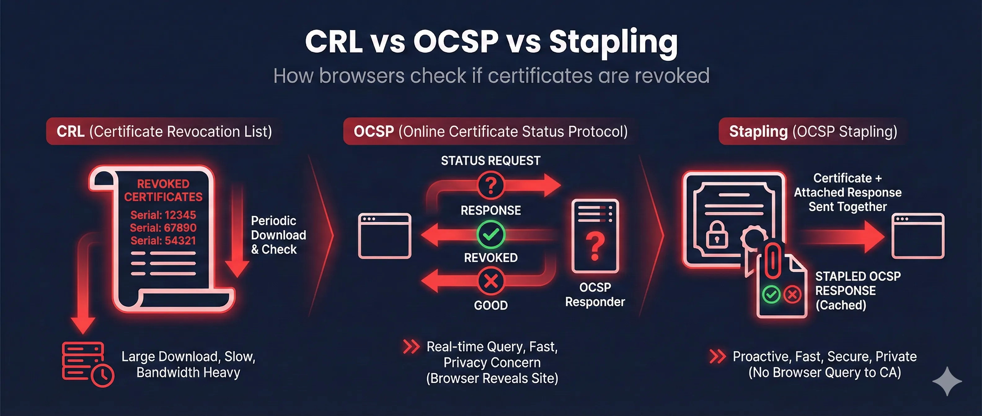 CRL vs OCSP vs Stapling