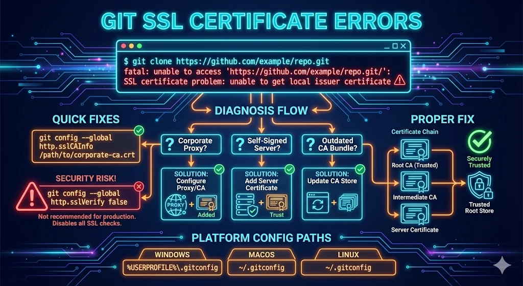 Git SSL certificate errors troubleshooting flowchart