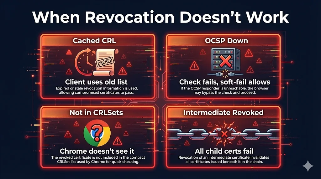 Four scenarios where certificate revocation fails to protect users